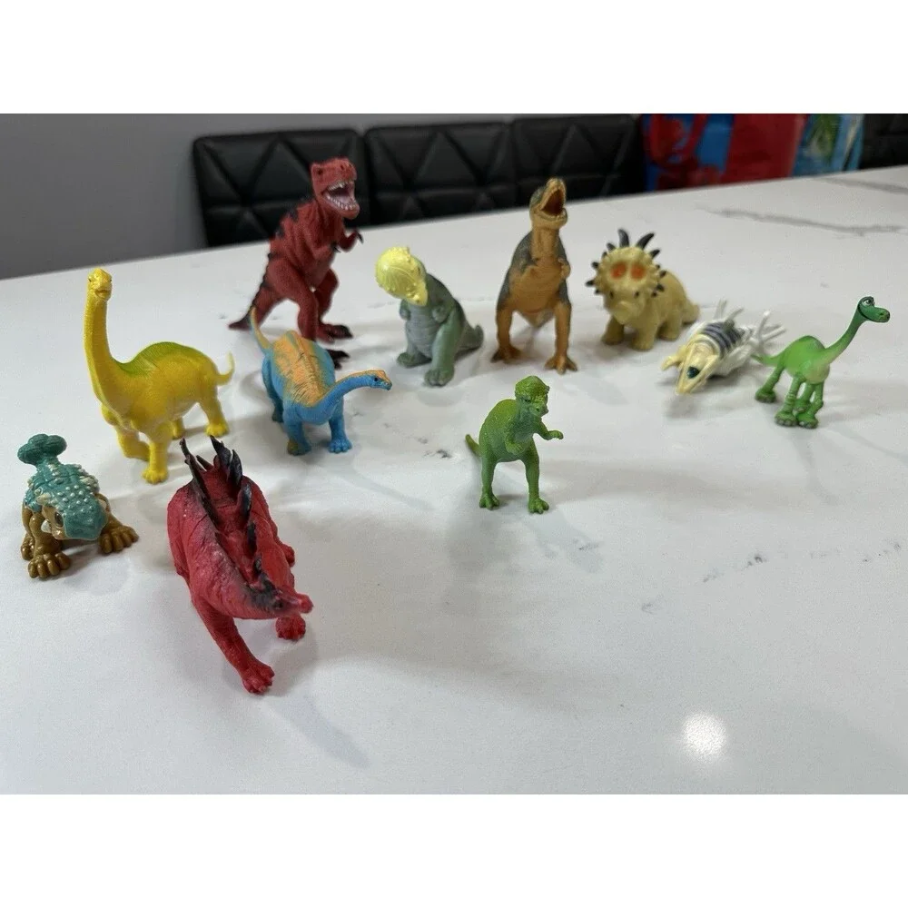 Lot of 11 Plastic Dinosaur Figures Pretend Play Toy Set, Ages 3-7